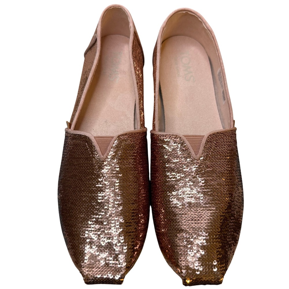 TOMS Alpargata Sequin Slip On Shoes Womens 8.5 Pink Rose Gold Flats NWT